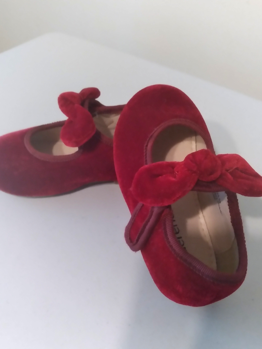 Kiderence Girls Deep Red Velvet Mary Jane Flats with Bow